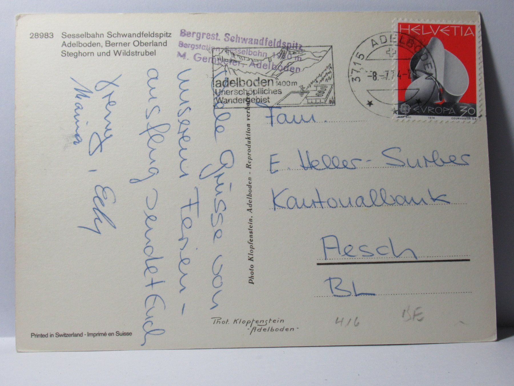 Cartoline postali: Sesselbahn Schwandfeldspitz  1974 – Usato da Grenchen venduto da Bluemchen1900 2