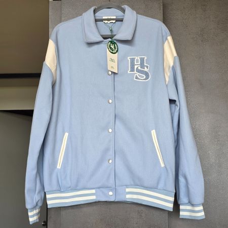 🐸 HIGHSCHOOL COLLEGE BOMBER JACKE L HELLBLAU WEISS NEU!