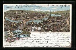 Litho Zürich, Totalansicht der Stadt mi