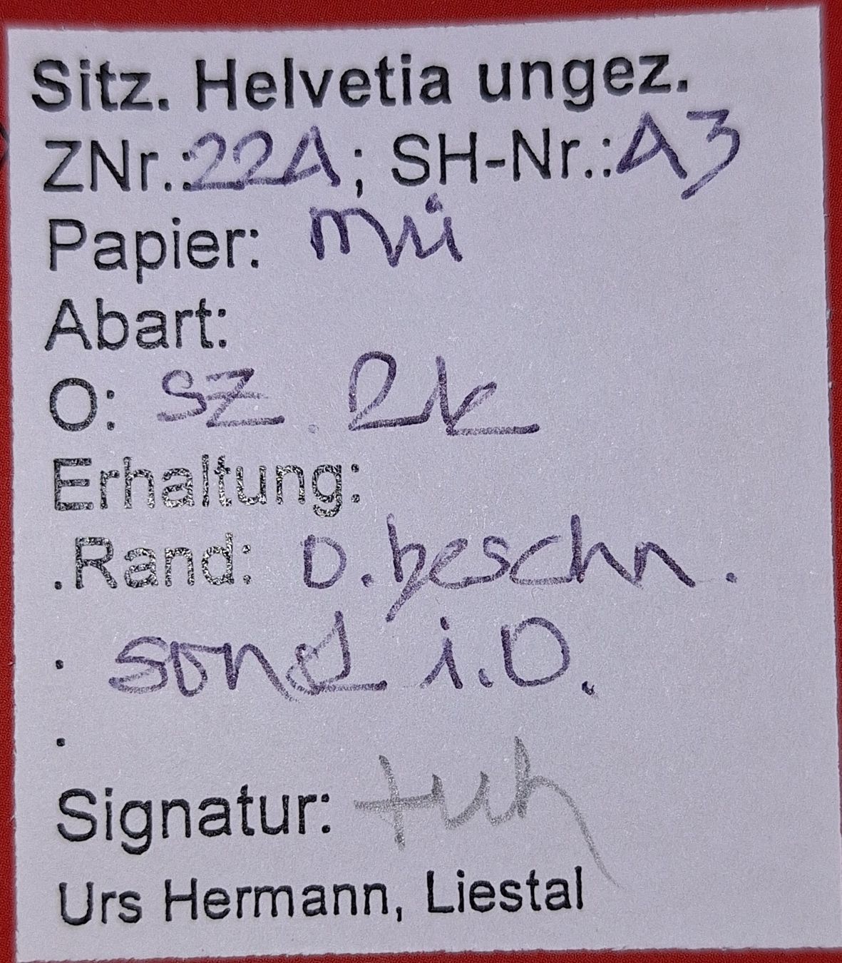Tutti i francobolli: Strubel 22A3 mit Befund Kat. 200.- – Usato da Balgach venduto da SIMEON27 2