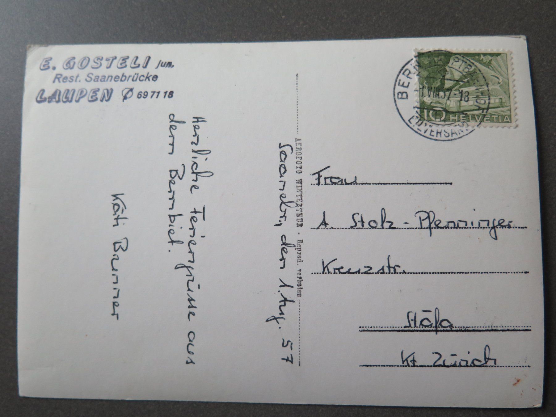 Cartoline postali: LAUPEN - REST. SAANEBRÜCKE – Usato da Wittenbach venduto da lipasal 2