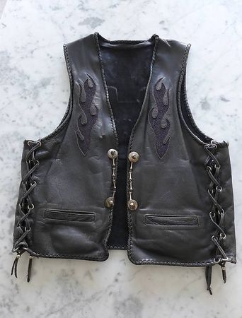 Gilet,  Rindsleder, Rochenleder-Einsatz Heavy Metal Zeichen