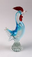 Glasfigur Hahn blau mit rotem Kamm Glasdeko