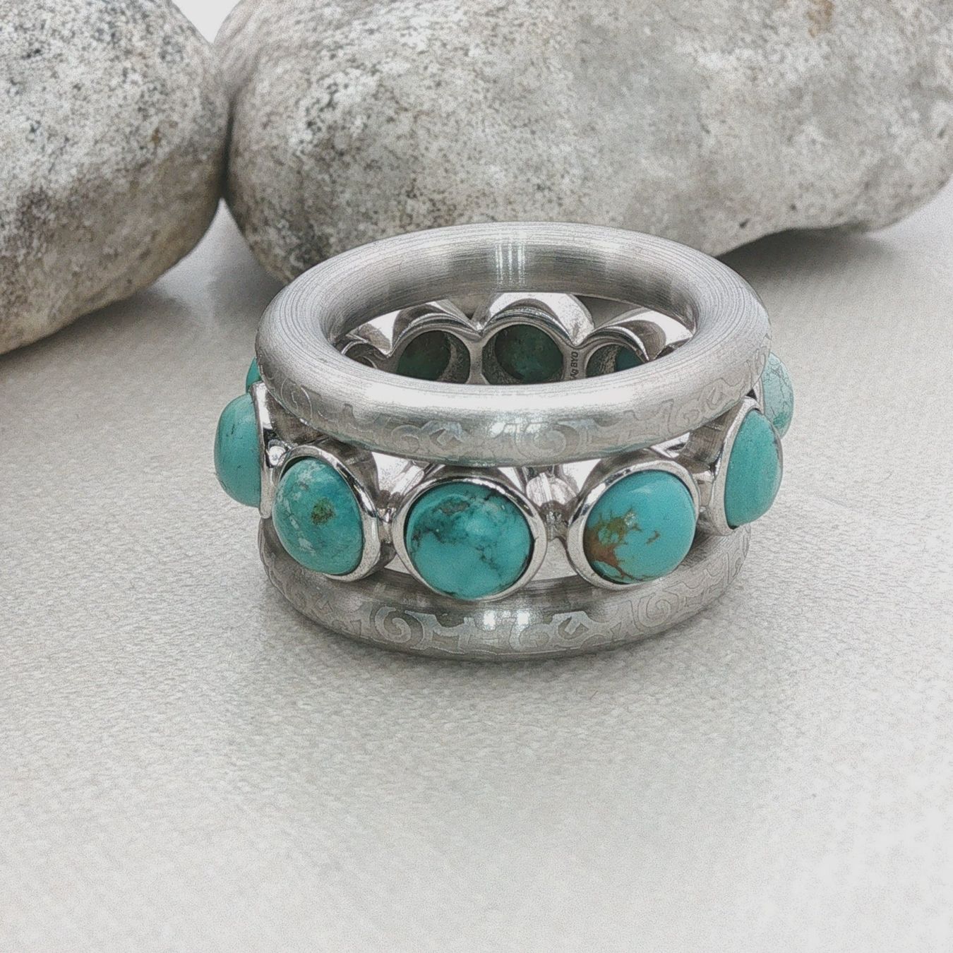 Olga Ribler Bagues: Edelstahl  & Silber Ring Set Türkise Grösse 60 – Neuf (Voir description) à Luzern par Schmuckoutlet 3