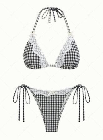 Black Plaid Lace Bikini Set