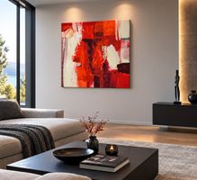 Modernes abstraktes Leinwandbild in Rot/Creme – 100x100 cm