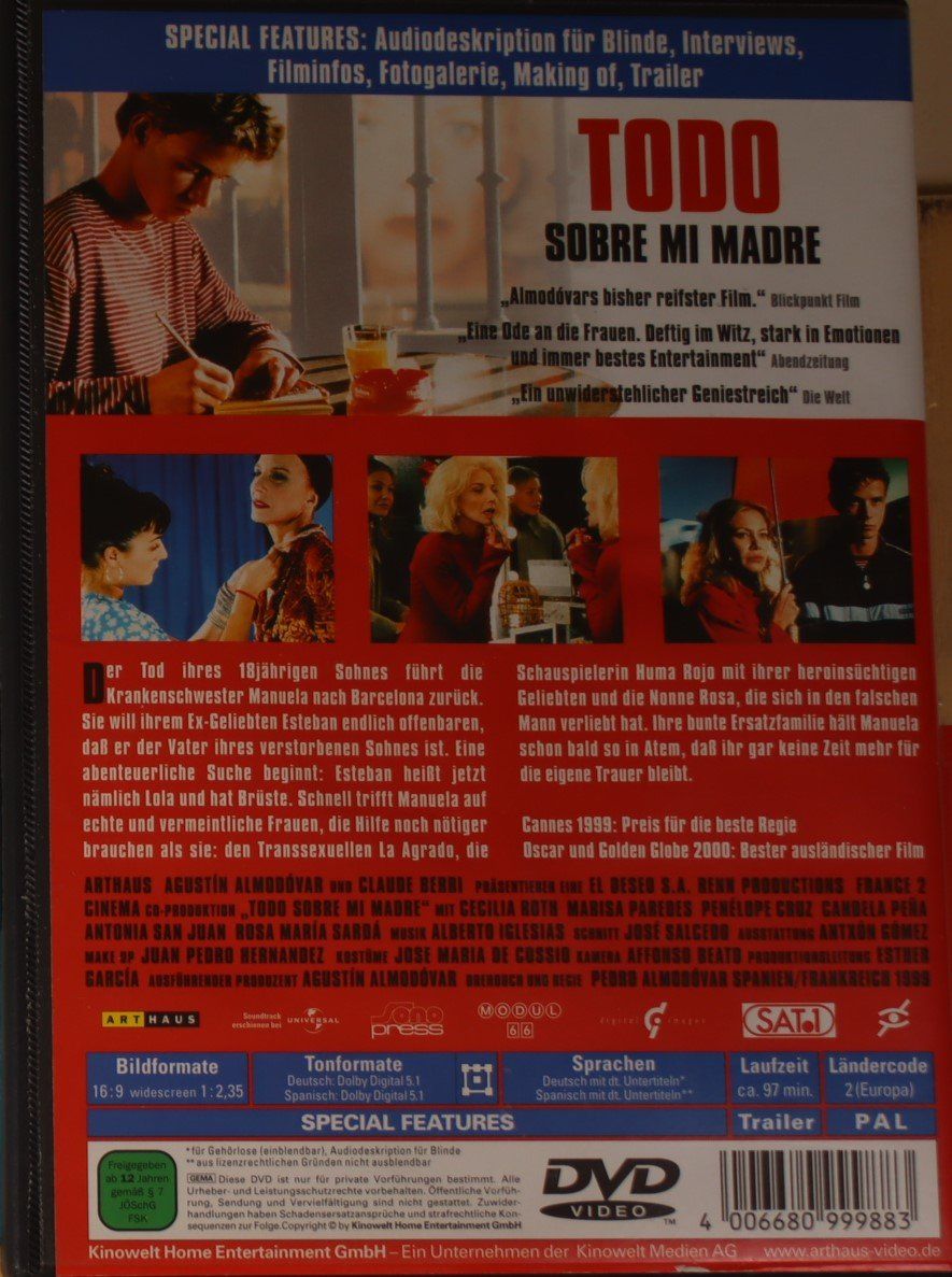 Tutti i DVDs: Todo Sobre Mi Madre – Usato da Luzern venduto da CONTENTI 2