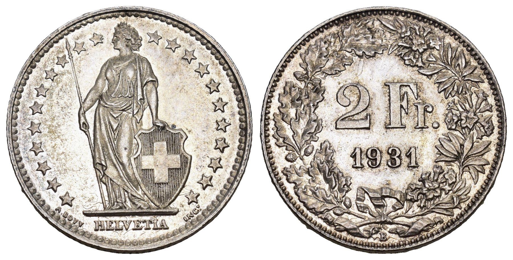 Tutti le monete: Schweiz 1931 2 Franken Abart – Usato da Bern venduto da numismatictops