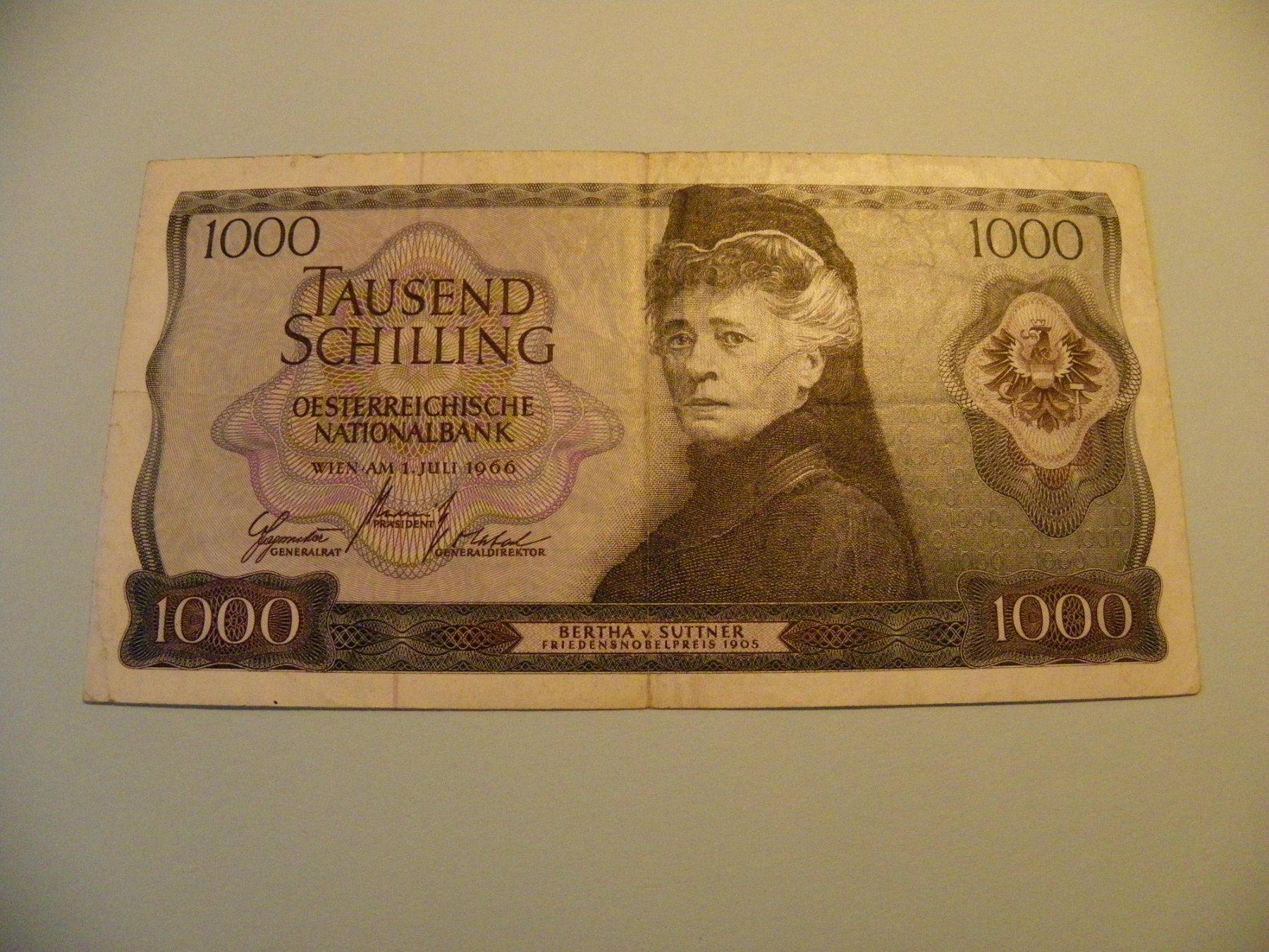 Banknoten: 1000 Schilling Banknote von 1966 -Austrian Money-Sammlers... – Gebraucht aus Untersiggenthal von Rodri58