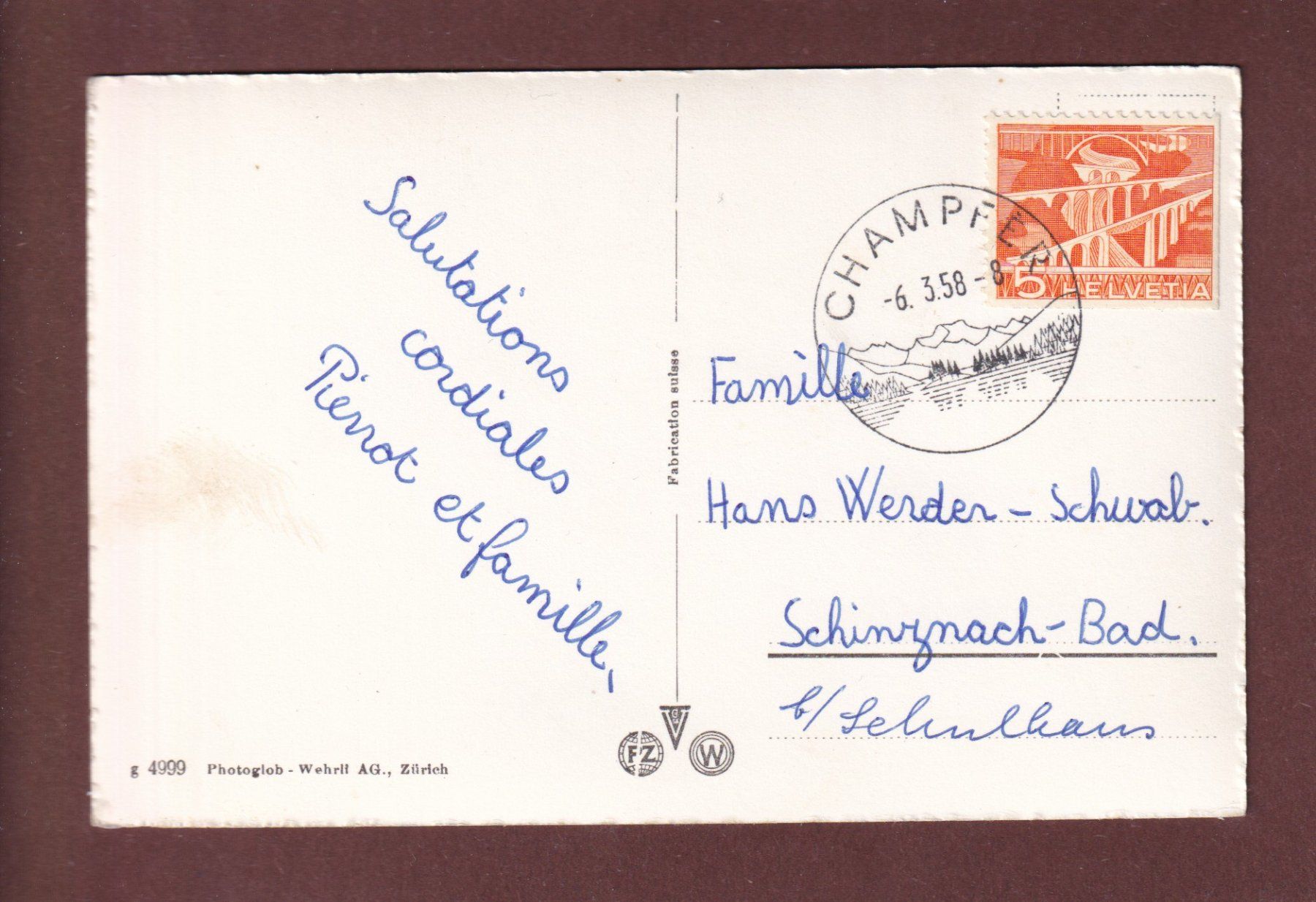 Cartoline postali: Luftseilbahn DIAVOLEZZA - Heutal - 1958 – Usato da Pully venduto da nicecards-shop 1