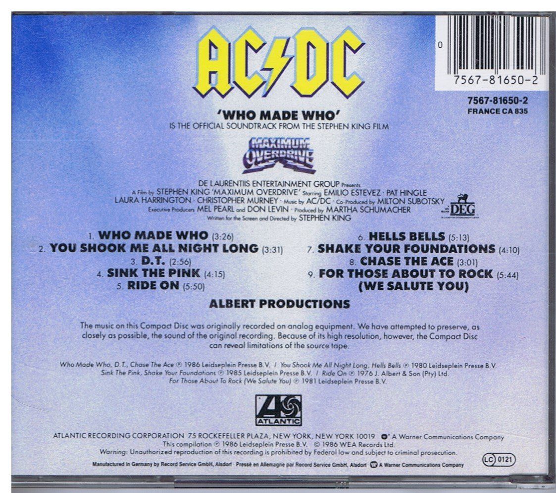 CDs: AC/DC / Who made who – Gebraucht aus Unterengstringen von  1