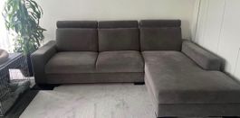 3er-Bettsofa mit Récamiere, rechts/Tallmyra mittelgrau