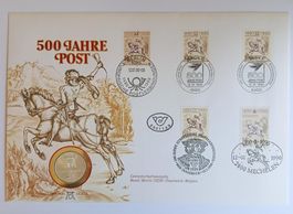 grosser Numisbrief 500 J. Post mit 5 DM Gedenkmünze Silber