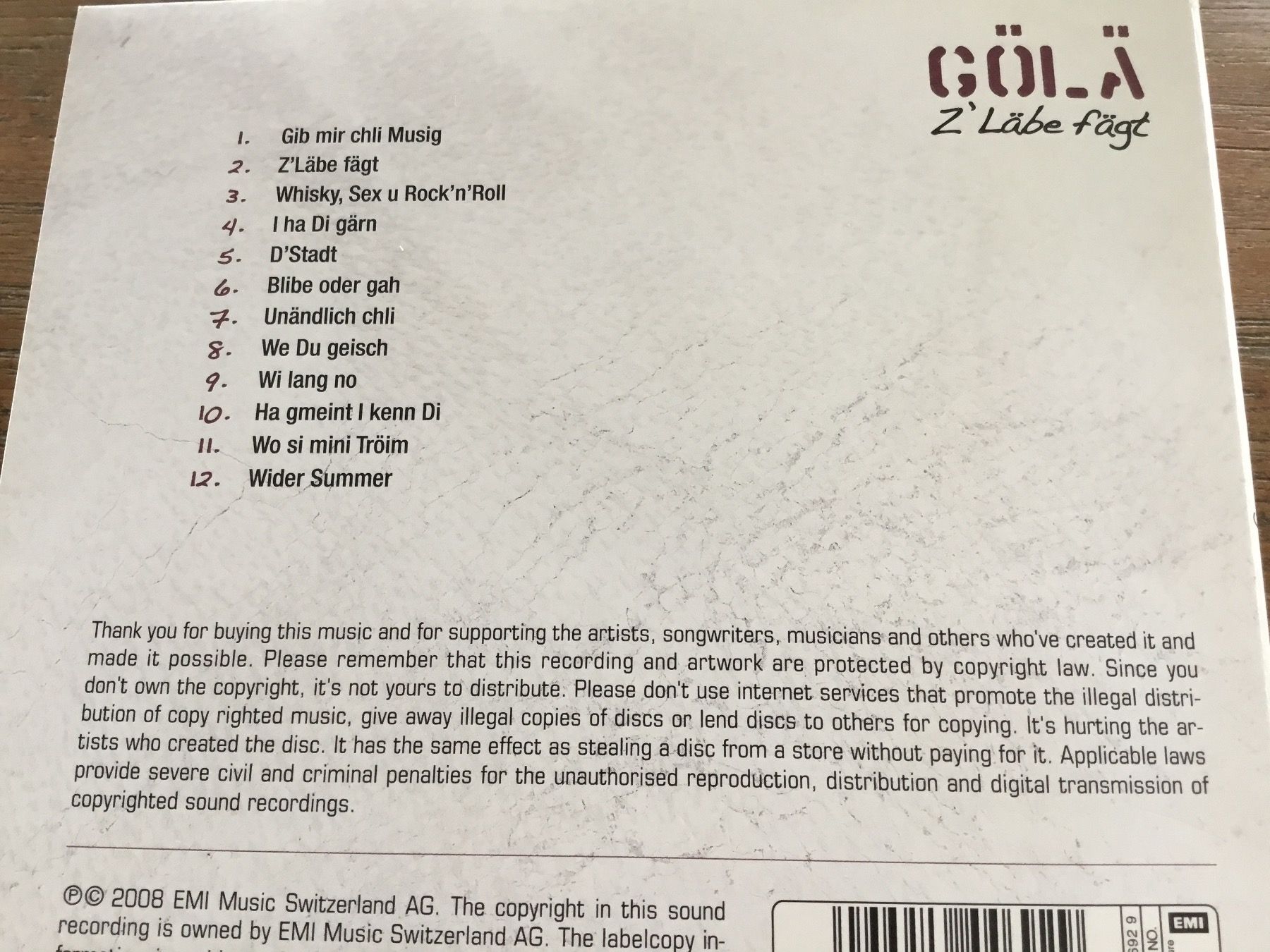 CD: Gölä    re – Usato da Thierachern venduto da sweden08 1