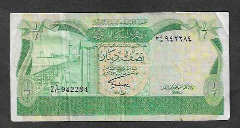 Banknoten: Libya  1/2  Dinar  Gebraucht – Gebraucht aus Gordola von coinsandnotes