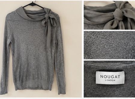 Pull Nougat London gris avec col à nouer en soie