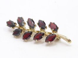 Vintage Brosche Gold 585, 14 Karat, Granat Edelsteine