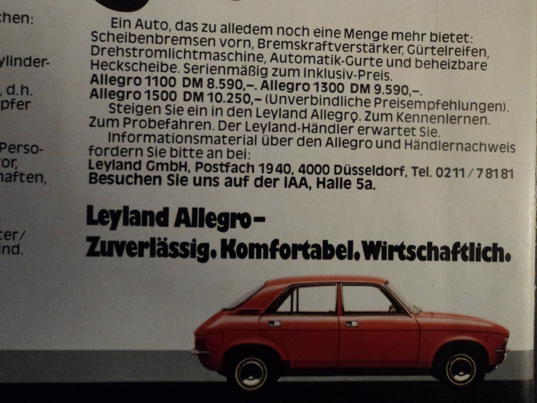 Austin Documenti: Prospekt Werbung Austin Allegro 1977 – Usato da Schwarzenburg venduto da modelCARama 2