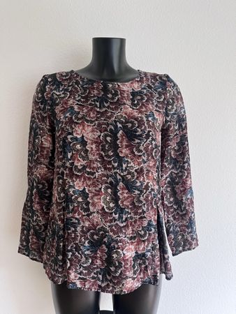 Bluse Hallhuber mit Blumenmuster 100% Seide Gr XS