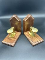 Vintage Solid Wood & Brass Bookends