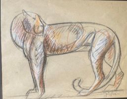 M. Johan Milossis Panther signiert Ölkreide/Papier 34 x47 cm