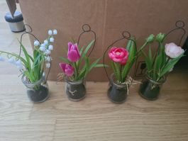 Deko Blumen Kunstblumen im Glas Set 4 Stk.