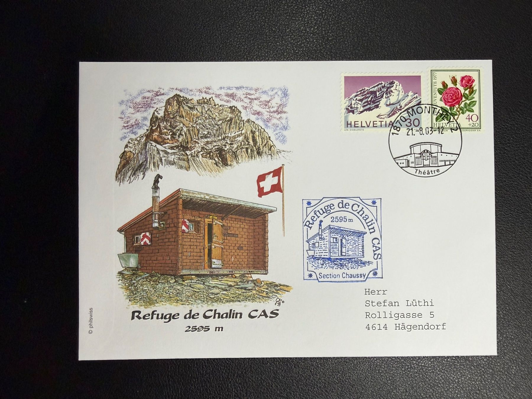 Tutti i francobolli: Alpenpost Refuge de Chalin CAS Section Chaussy 2003 – Usato da oberrüti venduto da jeanmei