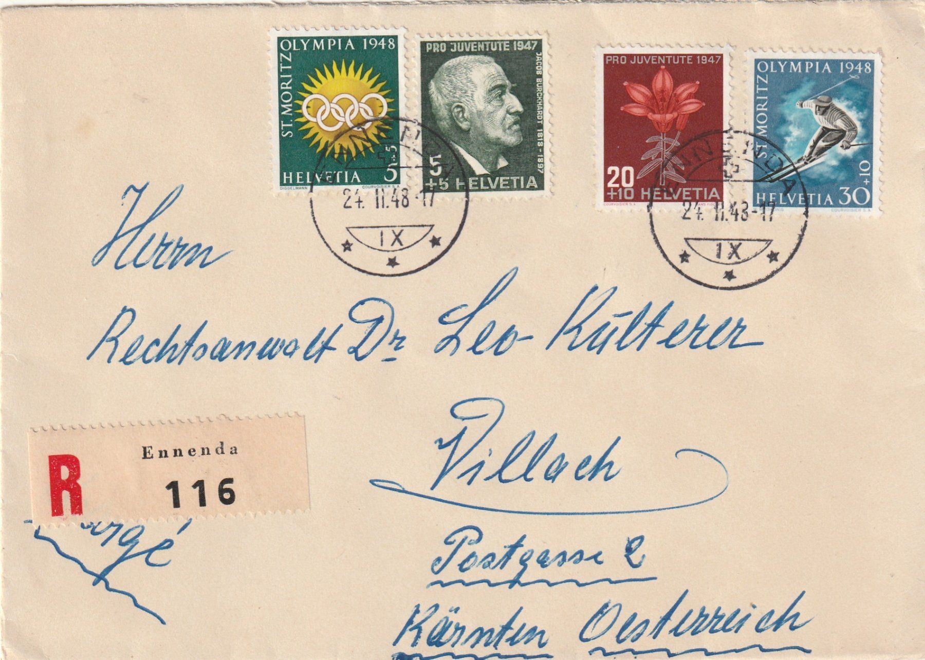 Alle Briefmarken: R- Brief Ennenda mit Buntfrankatur – Gebraucht aus Rorschacherberg von fratovi2