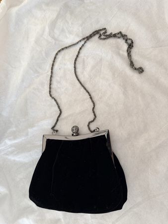 Vintage Abendtasche Samt schwarz, Metallrahmen