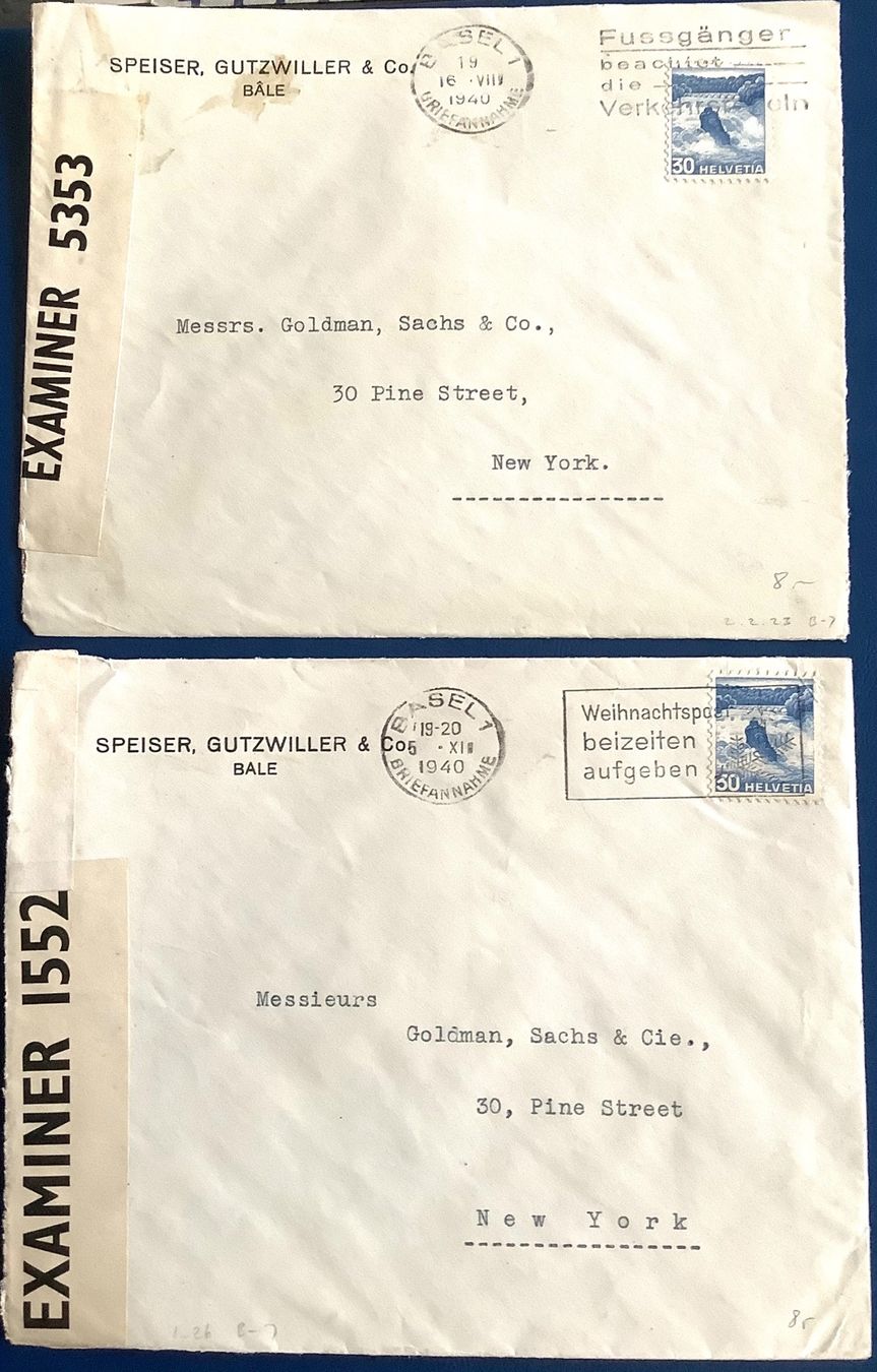 Tutti i francobolli: 1940 / 2x Zensurbrief / Basel - New York – Usato da Liestal venduto da Skunk02
