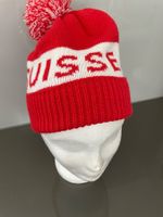 Strickmütze Schweiz rot weiss mit Bommel neuwertig