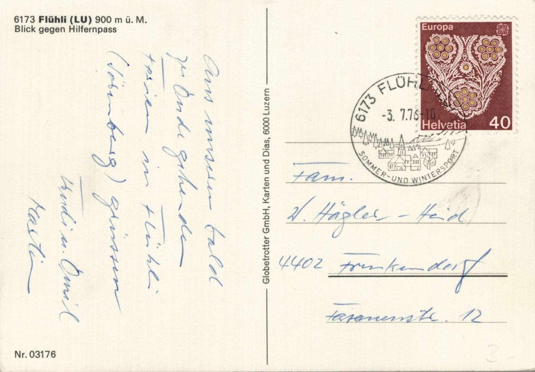 Cartoline postali: Ansichtskarte Flühli (LU) mit Stempel 3.7.1976 – Usato da Oberkirch LU venduto da sa_kr 1