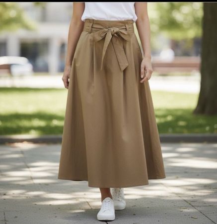 Damen Midi Rock hell braun mit Schleife m l 