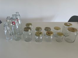 Verschliessbare Glasflaschen und Einmachgläser mit Deckel