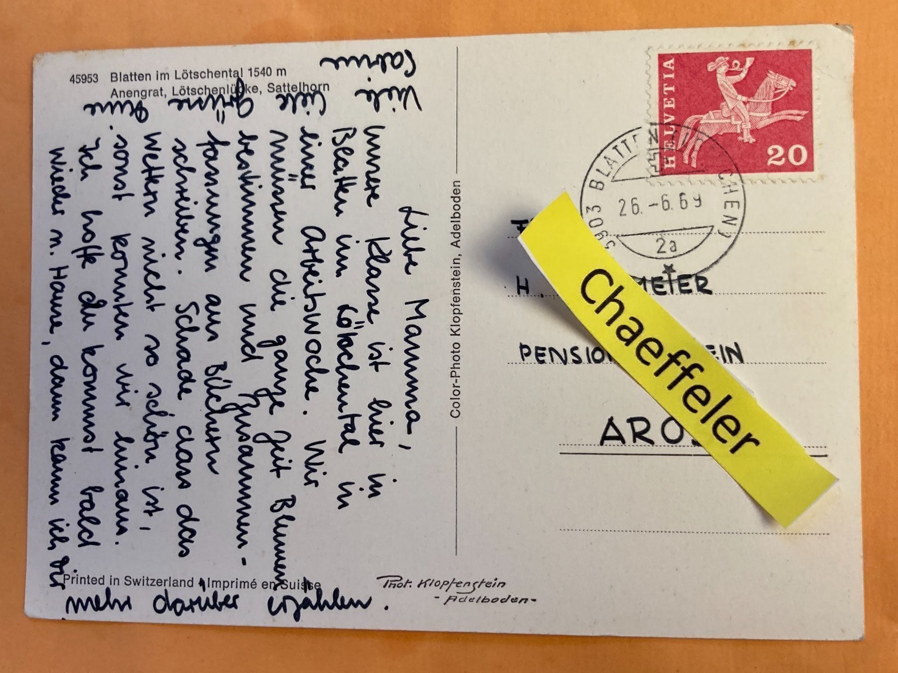 Cartes postales: 1969 Blatten im Lötschental – D'occasion à Zürich par Chaeffeler 1