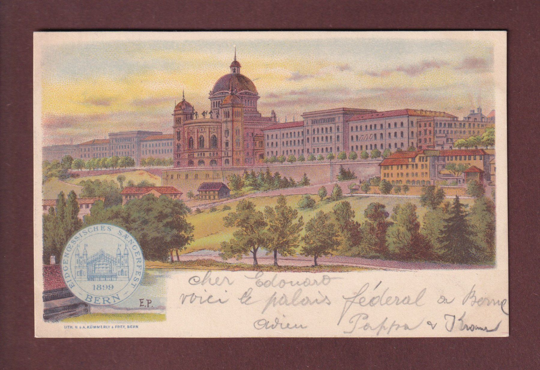 Cartoline postali: BERN - Bundespalast - Sängerfest 1899 – Usato da Pully venduto da nicecards