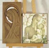 Duo Vintage Wandschmuck Madonna Relief und Hummel Bildli