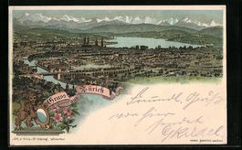 Litho Zürich, Ortsansicht aus der Vogel