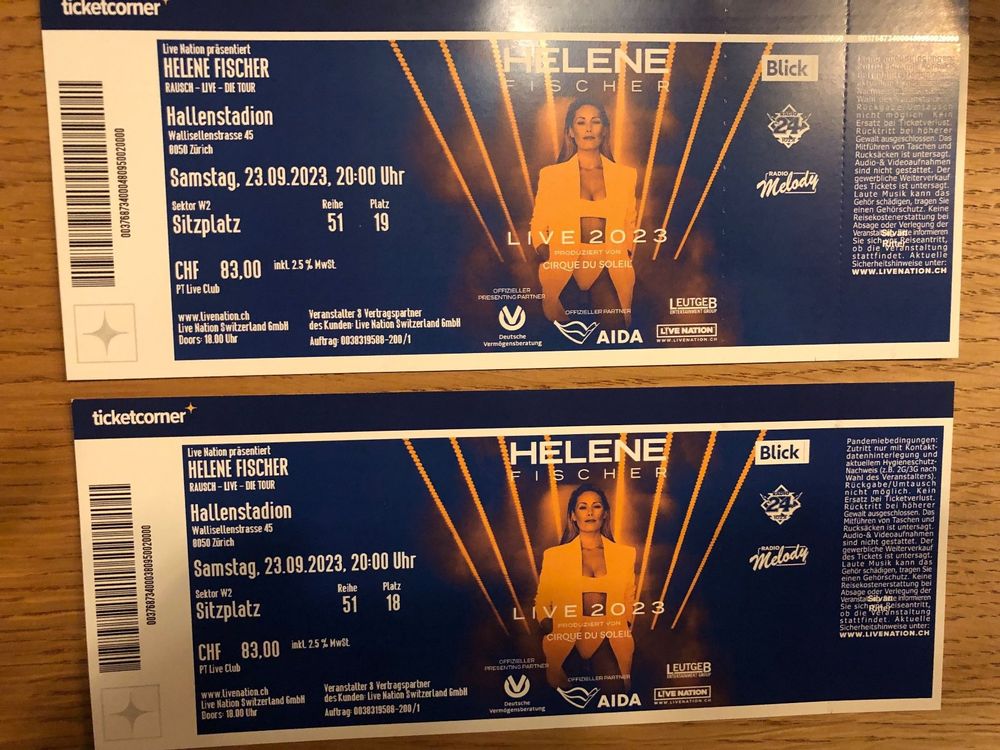 Helene Fischer Tickets Zürich Kaufen auf Ricardo