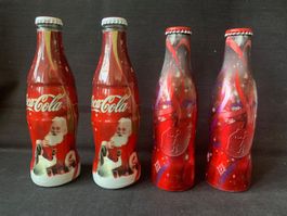 4 alte Coca-Cola Sammlerflaschen in Glas und in Alu