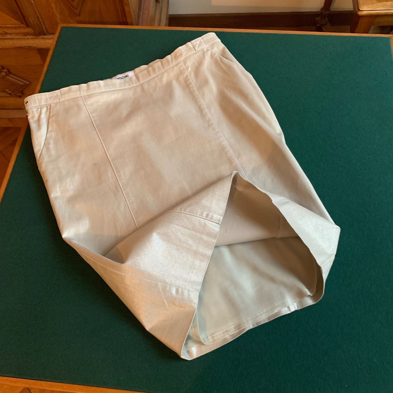 Moschino Röcke: MOSCHINO Silber metallic Jeans Rock Gr. 44IT – Gebraucht aus Interlaken von Bona55 2