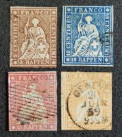 SWITZERLAND 1857–1859: «Strubeli», 4 timbres oblitérés