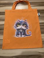 Tasche Baumwolle orange mit Katzenmotiv Neu