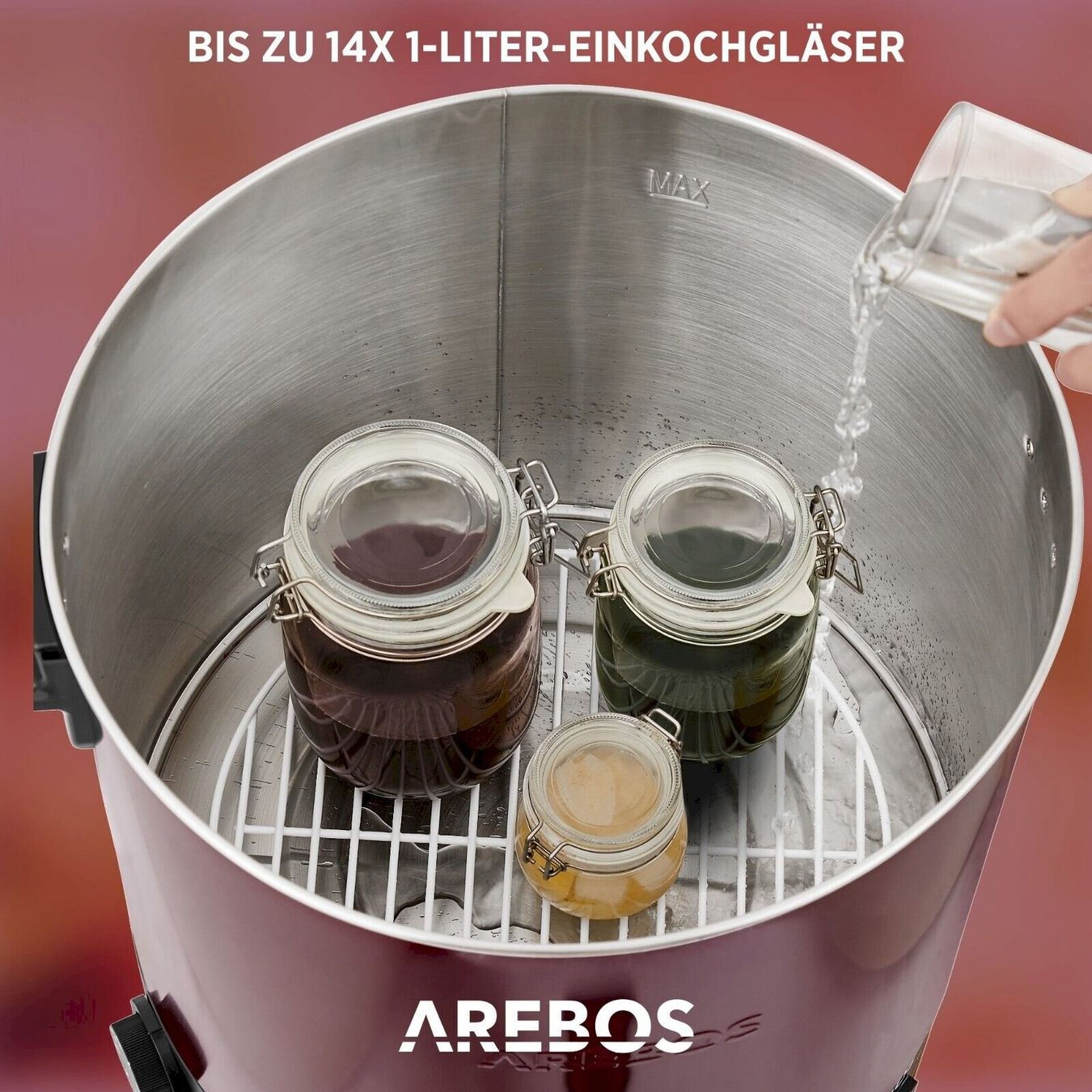 Elettrodomestici da cucina: AREBOS Einkochautomat 28 L Rot – Nuovo e nell'imballaggio originale da Bottighofen venduto da zaap 3