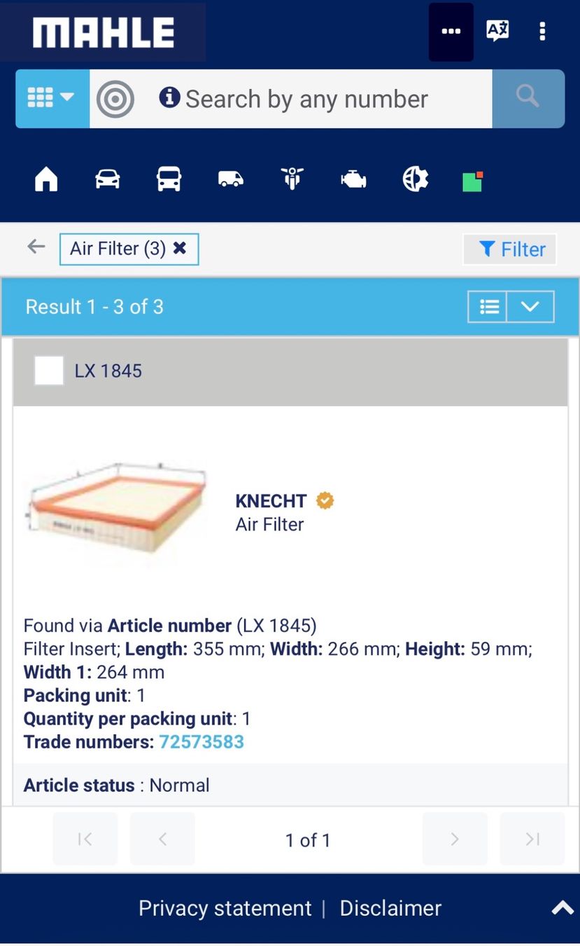 Lüftung: MAHLE LX 1845 Luftfilter neu – Neu und originalverpackt aus Weinfelden von piantacarlo 2