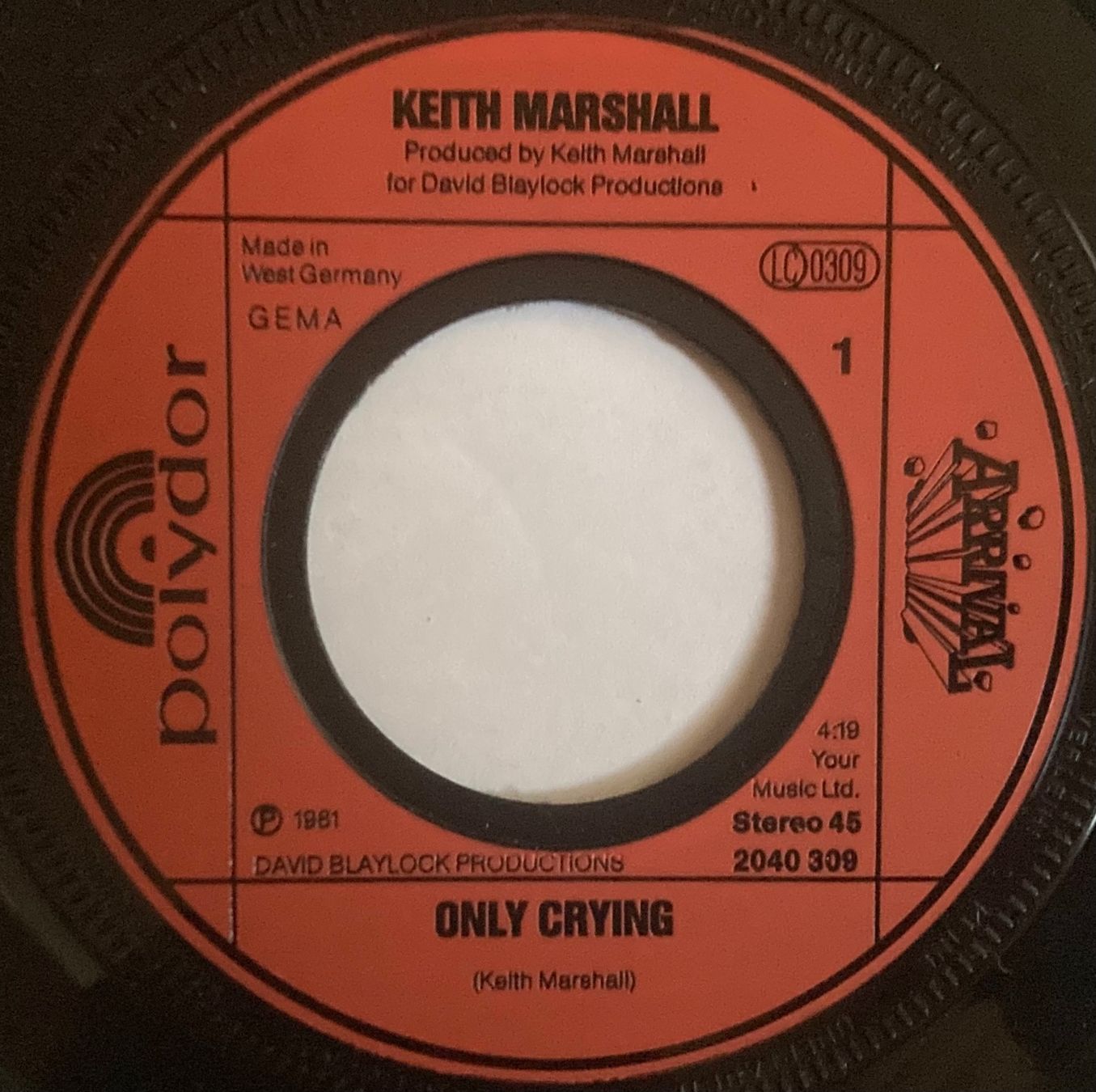 Dischi in vinile: KEITH MARSHALL - ONLY CRYING – Usato da Poliez-Pittet venduto da Newtown-Records 2