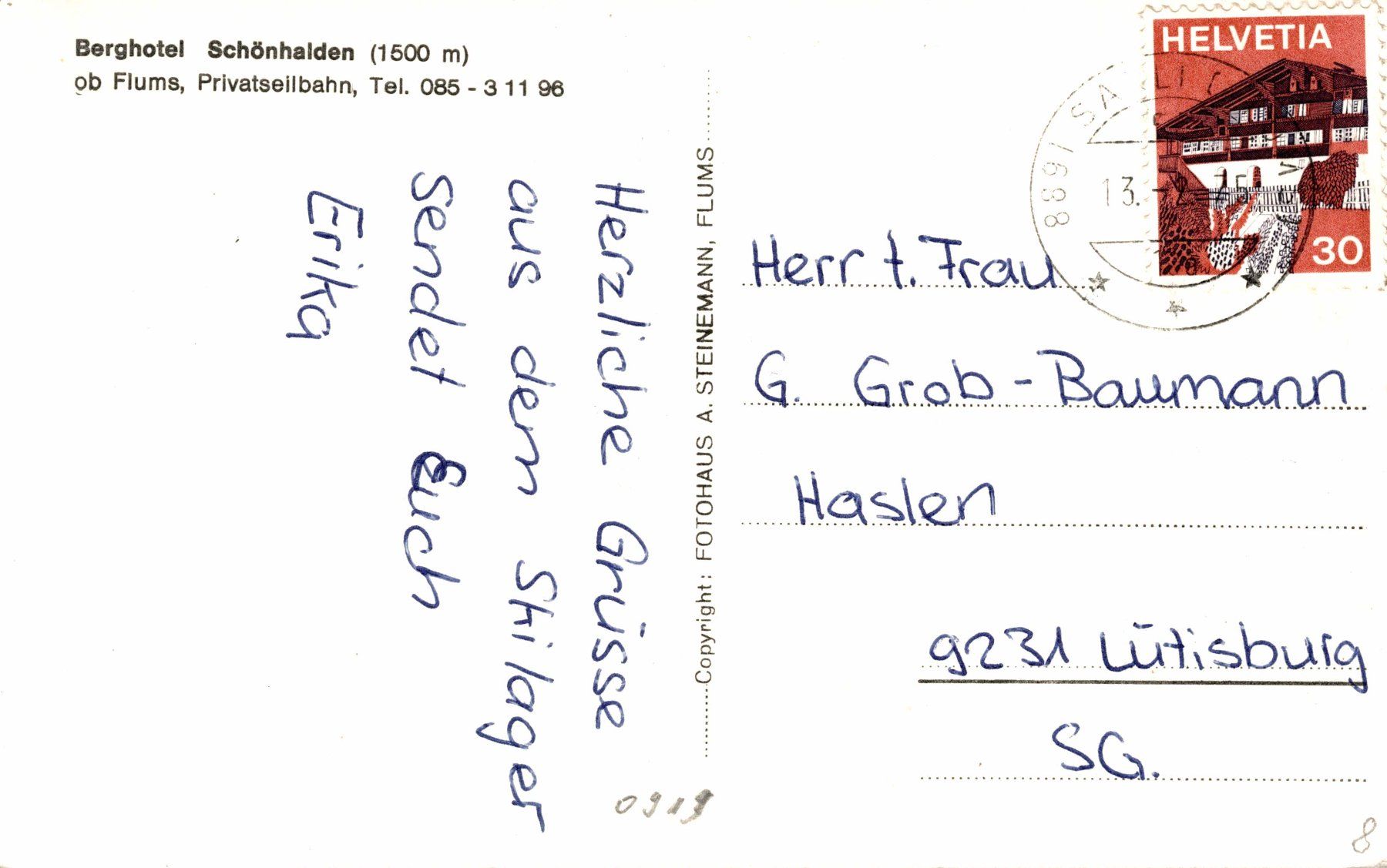 Ansichtskarten: Flums mit Kleinberg und Spitzmeilen – Gebraucht aus Bronschhofen von Astore 1