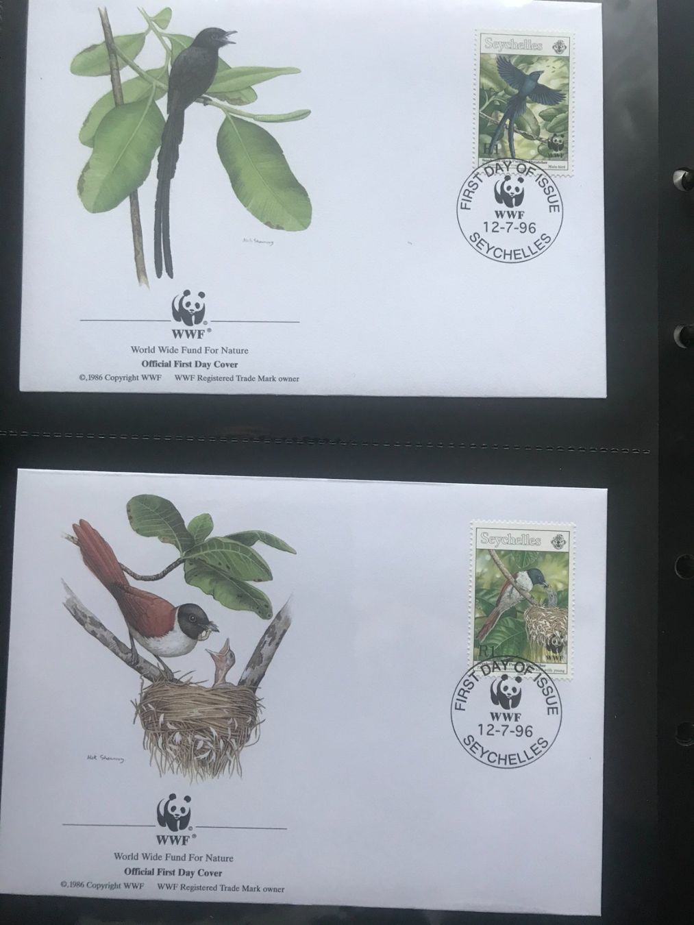 Alle Briefmarken: Seychellen 1996 Satz WWF Paradiesschnäpper Ersttagsbriefe – Neu (gemäss Beschreibung) aus Winterthur von schnueps 1