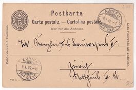 Ganzsache PK 5 Rp Rasierklingenstempel Aarau 1902 -> Zürich