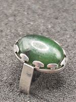 Art Deko 835er Silber Ring mit Natur Cabochon Jade um 1930j